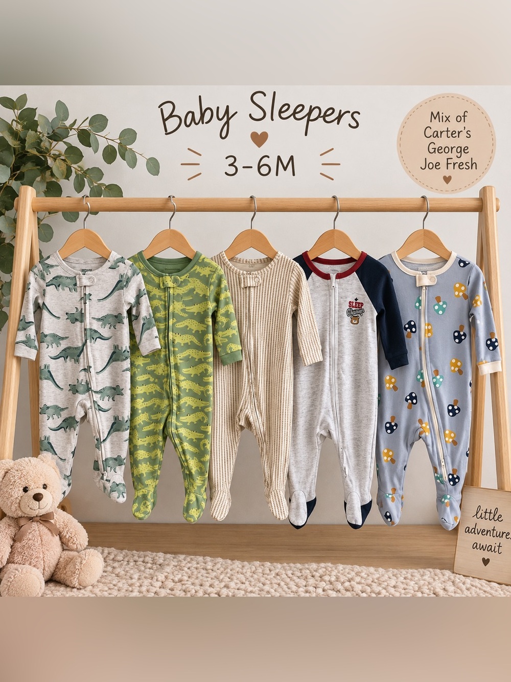 Baby Boy Sleeper Bundle 3–6M | Carter’s, George & Joe Fresh | 5 Pieces